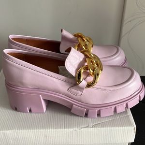 Size 41 / size 11 L’intervalle Lilac purple loafers with gold chain detail